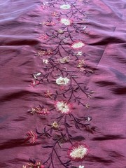 FAUX SILK FLOWERS EMBROIDERED~DRAPERY UPHOLSTERY Sold By The Yard Burgundy
