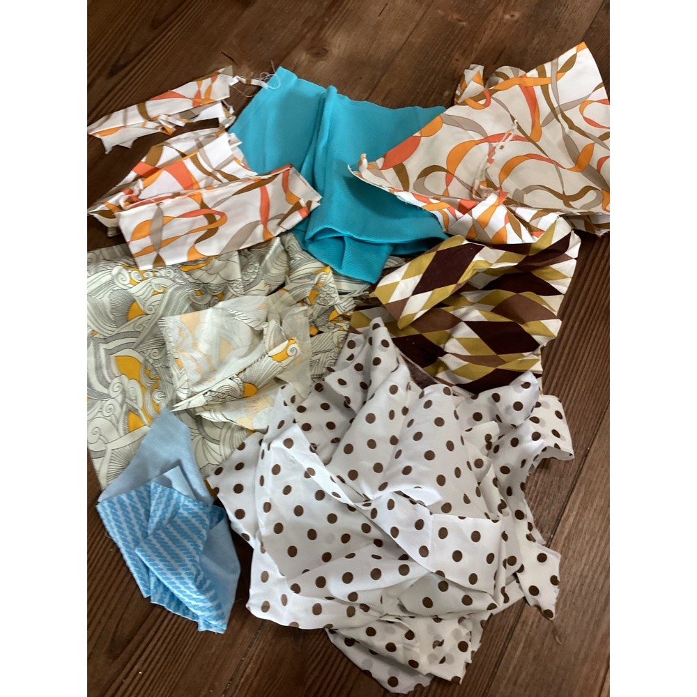 Vintage Fabric Remnant Scrap Lot Mid Century Modern Retro Geometric Polka Dot