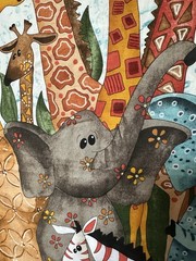 Quilt Fabric Panel Wild Things Zebra Giraffe Fox Elephant Jungle Animal Noah Ark