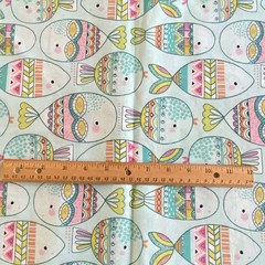 1.7 YD Novelty Fish Fabric Aqua Blue Cotton Print Hobby Lobby