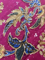 VTG Traditional Handmade Indonesian Cotton Batik Fabric Bird Lotus Flowers 41×92