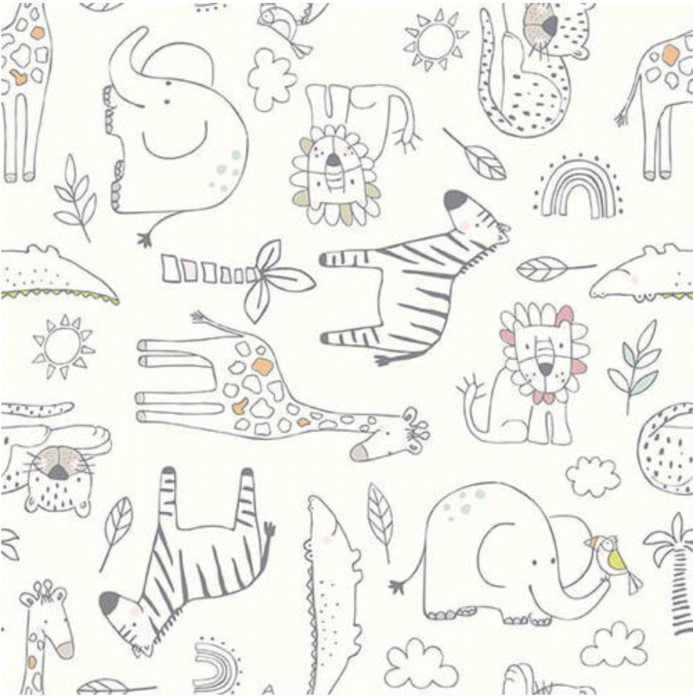 Studio E Safari Sunrise Outline Animals Cream Cotton Fabric by The Yard
