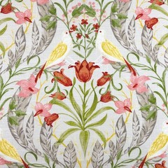 Covington GUINEVERE Bird Floral Pastel Pink MIST Linen Drapery Pillow Fabric BTY