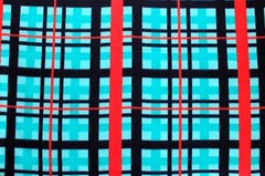BTY PREP PLAID BLACK & ORANGE STRIPES ON TURQUOISE FLEECE FABRIC YD 60 X 36″