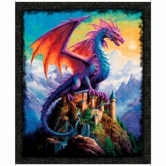 Mythical Dragon Castle Fantasy Fabric 36″ X44″ Panel Dragon’s Song Cotton by QT