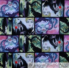 BonEful FABRIC FQ Cotton Quilt Gray White Black B&W Disney Witch Maleficent Doll