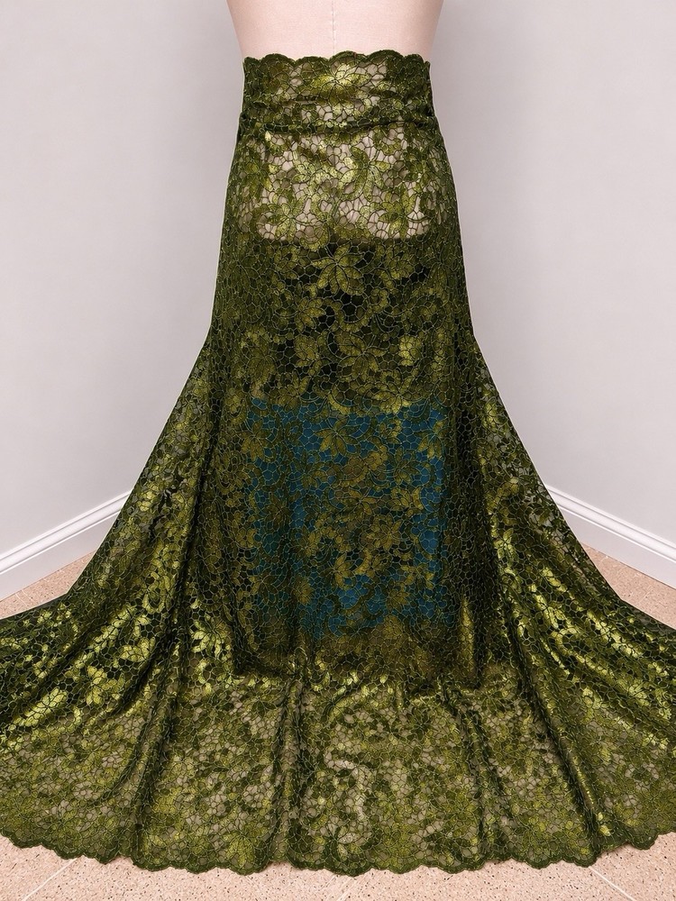 2 Yard Green Sequins Embroidered Lace fabric 50” Width