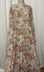 Hand Brushed Orange Paint Guipure Venice Lace Fabric 4.25 Yards Long 50″ Wide