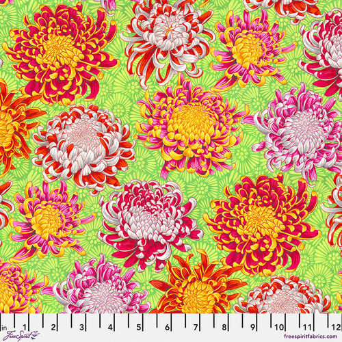 NEW SNOW LEOPARD DESIGNS PHILIP JACOBS UTOPIA DANCING MUMS FLORAL FABRIC HALF YD