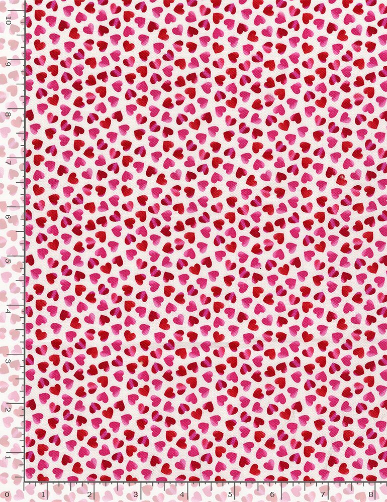 Valentine’s Day Fabric | Pink Red Heart Toss White | Timeless Treasures YARD