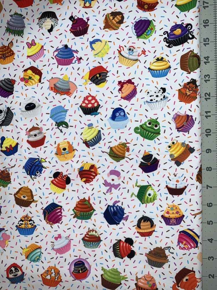 Disney Park Character Cupcakes Custom Fabric Fat Quarter 18”x28” Spandex