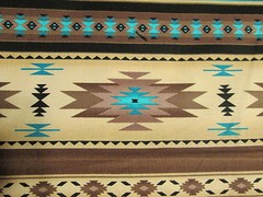 Navajo Indian Tan Brown Cream Teal Border Print Cotton Fabric BTHY