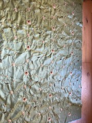 FAUX SILK FLOWERS EMBROIDERED~DRAPERY UPHOLSTERY Sold By The Yard – Green / Blue
