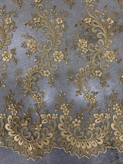 Melody GOLD Polyester Floral Embroidery with Sequins on Mesh Lace Fabric by the