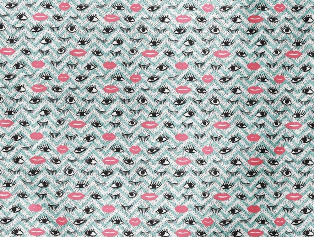 NEW Lunarable Makeup Lips and Eyelashes Decorative Fabric 3 Yards L 108″X W 58″