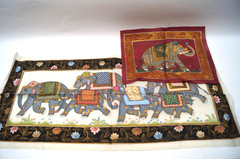 LOT (2) Traditional Indian Painting on Silk 30×14 & 14×10 Mughal Rajasthani C213