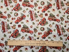 3 YARDS Cotton Fabric – CHRISTMAS Red Pickup Truck Toss, Springs Creative