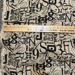 76″L x 48″W Printed Burlap – Tossed Type Letter Number symbol 48 Inches wide