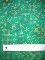 3 yards x 58 inches cotton fabric GOLD CHRISTMAS HOLLY, STARS on green