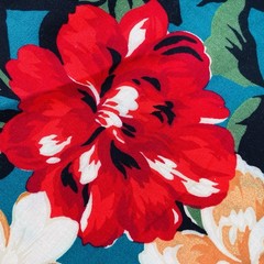 Cranston Cotton Fabric Remnant 1.5 Yards x 58″ Wide Red Orange Floral On Teal