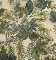 Hoffman Cotton Fabric Indian Summer Green Leaves Pine Needles Gold Yellow BTY