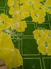Green and Yellow Floral Fabric LXX Laurent 1960s Remnant 1.5yd