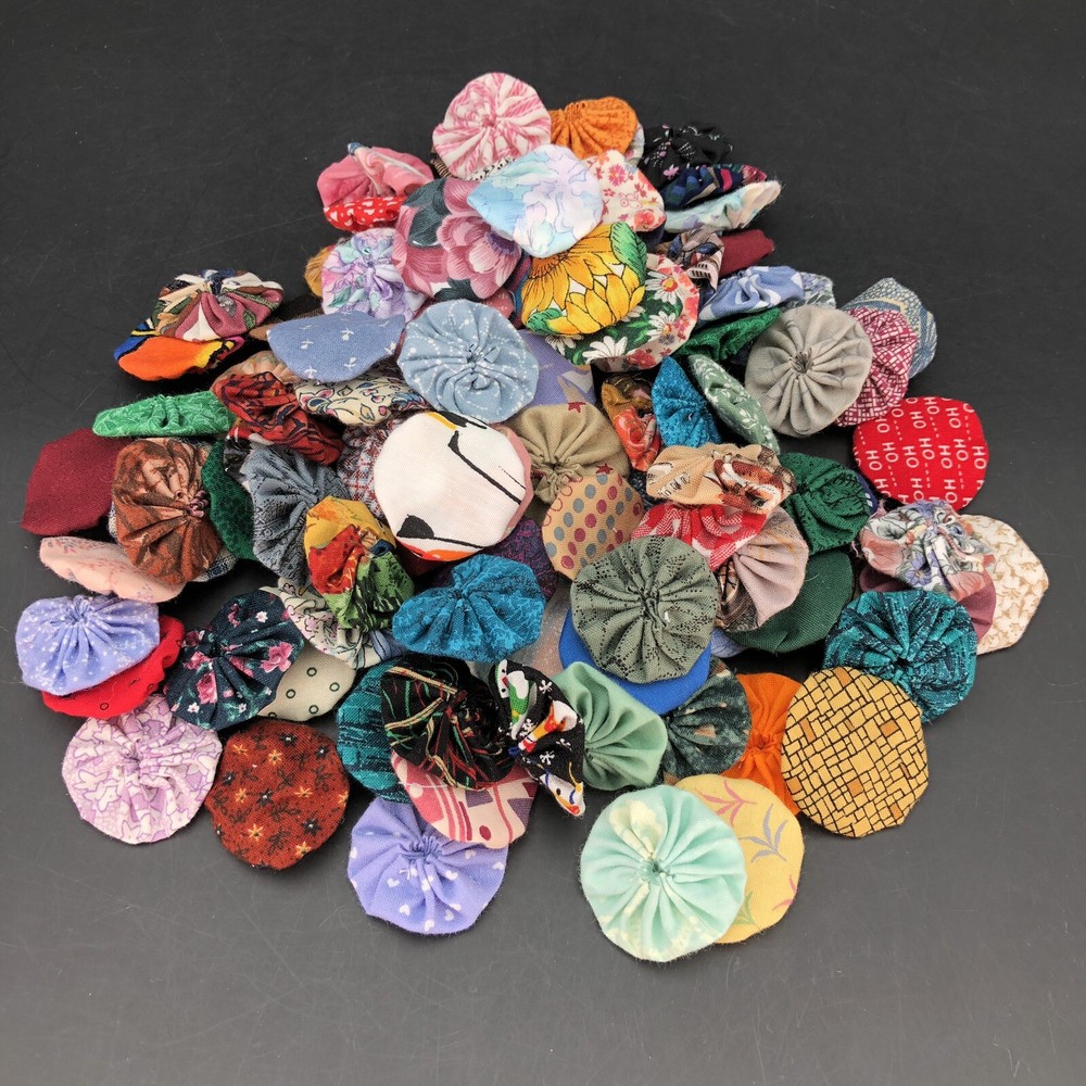 Lot of 100 Handmade 1 3/8 inch Yo-yos Assorted Colors 100% Cotton