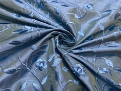 Blue with Embroidered Floral – Silk Dupioni Fabric