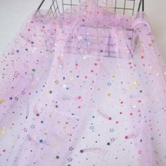 Lace Fabric Rainbow Glitter Colorful Star Tulle Mesh Fabric DIY Dress Home Decor
