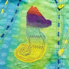 Fabric Tie Dye Appliquéd Sea Life Fish Blue Green Cotton India Approx 3.5 Yd