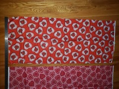 2 X Red Hearts Fabric 1 Yard Minus Piece Cutout On One, 1/2 Yard On Other