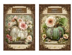 Jeweled & Floral Thanksgiving Pumpkins MULTI-SIZE SET Cotton Fabric Quilt Blocks