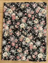 Vintage Floral Fabric Cottagecore Roses Off Black Pink Green 56″ W x 88″ Length