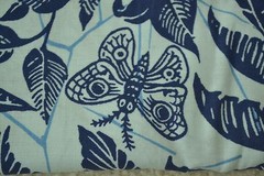 30″ Long, Vintage, Large Navy Flowers & Birds on Light-Blue, Burlington, C2386