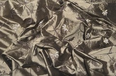 Antique Brass velvety Embroidery Dupioni Shantung 100% Silk, 54″ W (EB-858)