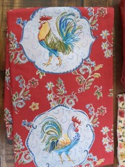 Lot of 3 Country/Rooster theme Fabric, red, roosters, flowers, stripes, 1lb 9oz