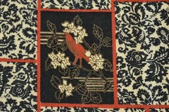 By 1/2 Yd, Vintage, Black Calico with Red on Tan Brushed Cotton/Manes, P2628