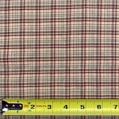 Homespun Plaid Fabric Woven Cotton Tan Red Green Earth Tones 57×36