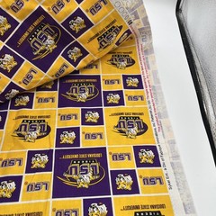 LOUISIANA STATE ( LSU )TIGERS NEW SMALL SQUARES DESIGN 1 YD PIECE 100% COTTON