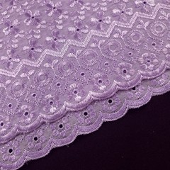 Lilac Purple Polycotton Eyelet Fabric Embroidered Floral Scalloped 40″ 190 GSM