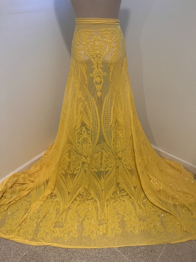 Yellow 4way stretch sequins Embroidery Mesh Lace fabric 50” Width 1 Yard