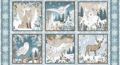 24″ Fabric Panel | Blank Winter Whispers Blue White Rabbit Fox Owl Blocks