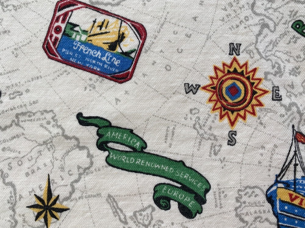 BLOOMCRAFT FABRIC~Bon Voyage~CRUISE SHIP~World Map~FRENCH LINE~New York~45×167~