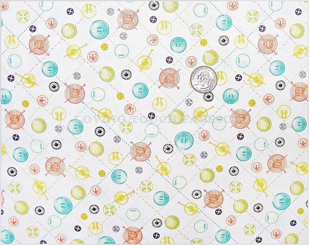 SEWING THEME NOTIONS BUTTONS FABRIC FAT QUARTER 18″ X 22″ #22153RR