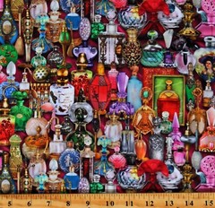 Cotton Perfume Bottles Library of Rarities Antique Fabric Print by Yard D771.89