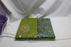 African Print Wax Cotton Satin Fabric 6 Yards Green, Blue, Yellow