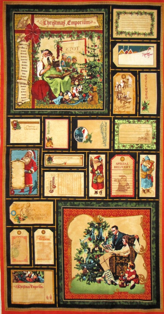 Christmas Emporium Victorian Santa Tree Tags Cotton Fabric South Sea 24″ Panel