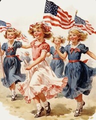 Handmade Vintage RUNNING W FLAGS #2 4th of July 8×8 Quilt Craft Fabric Block