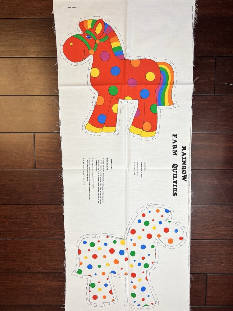 VTG Rainbow Farm Quilties cut-and-sew fabric panel Horse 14” Tall