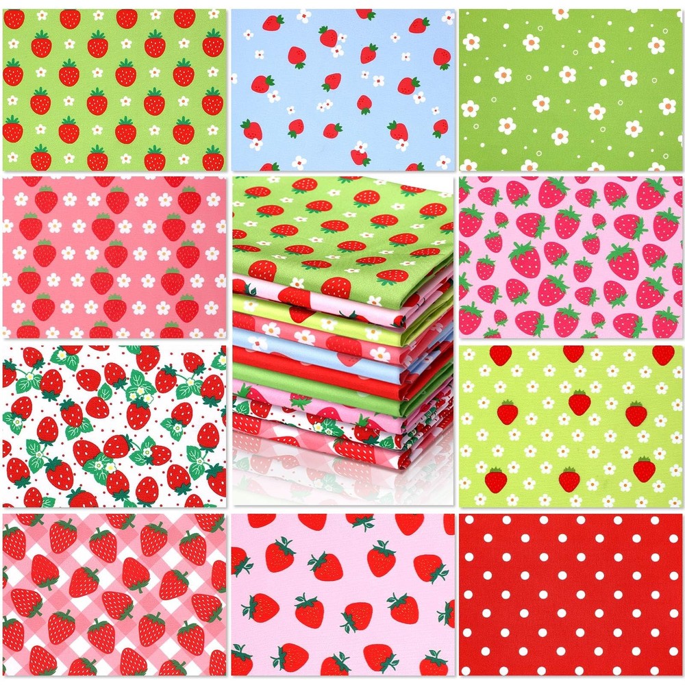 10 Pcs 18×22 Strawberry Fat Quarters Quilting Fabric Bundles